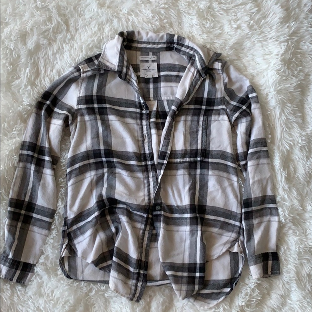black and white flannel top